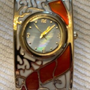 Silver and Orange Art Deco style Watch